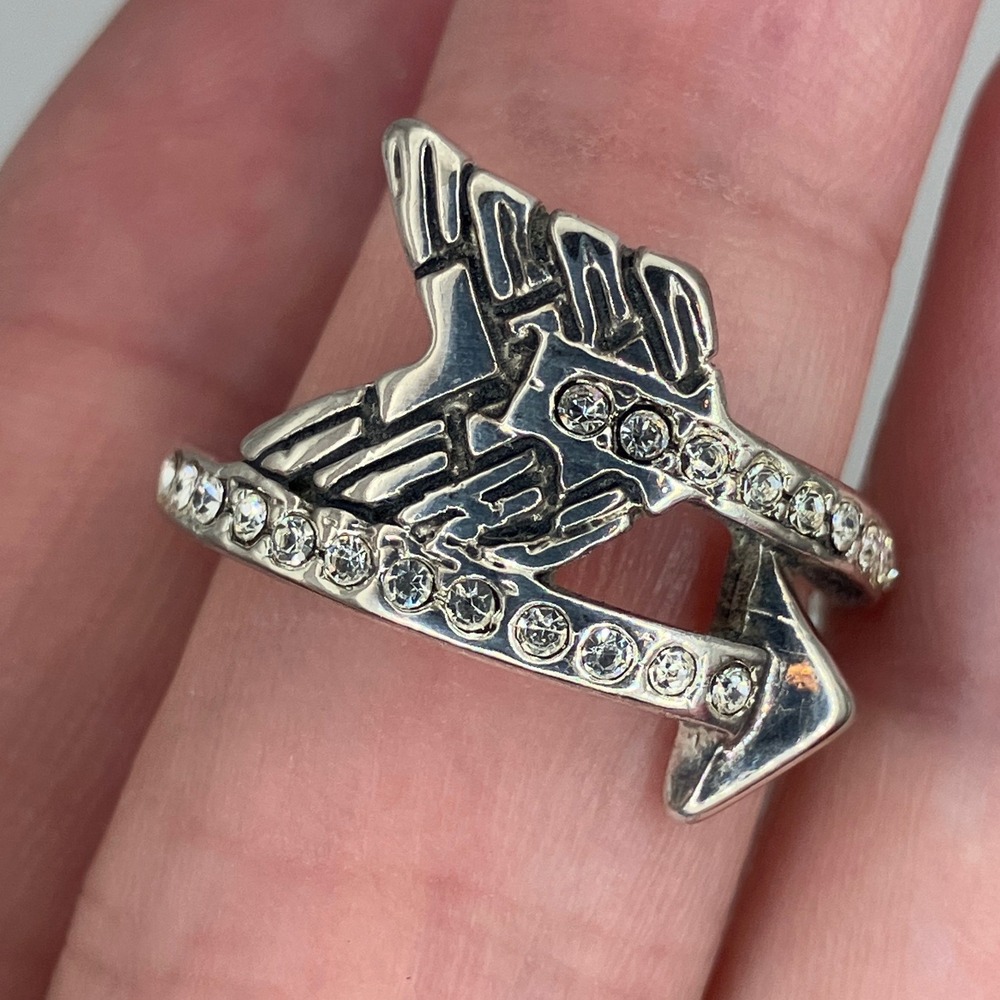 Premier Designs Arrow Ring 6.75 Silver Tone Crystal Bypass Cowgirl Western Boho
